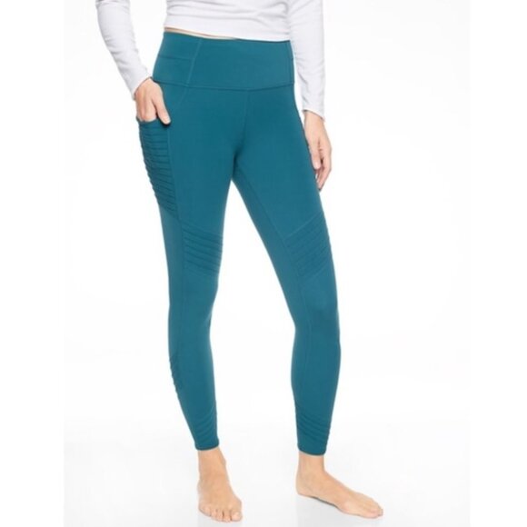 EUC Women's ATHLETA Stash Pocket Moto‎ Tight in Powervita Teal | Size S - Picture 1 of 10